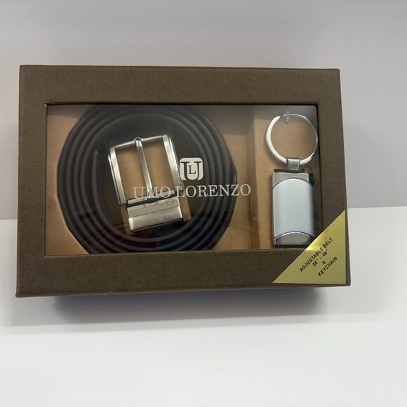 Men's Gift Set - Gift Box Brown Faux Leather Belt & Silver Keychain - New In Box - Picture 4 of 6